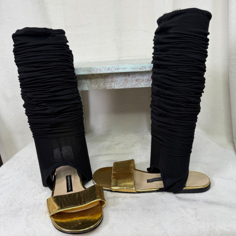 Kirrily Johnston Dakto Sandals Women‎ 9 Gold Black Ruched Tall Sock Gladiator